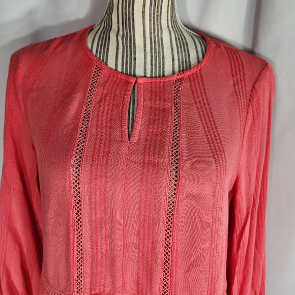 Fever Coral Quatro St Long Sleeve BOHO Ladder Lace Accents Top Size Small - Picture 2 of 10